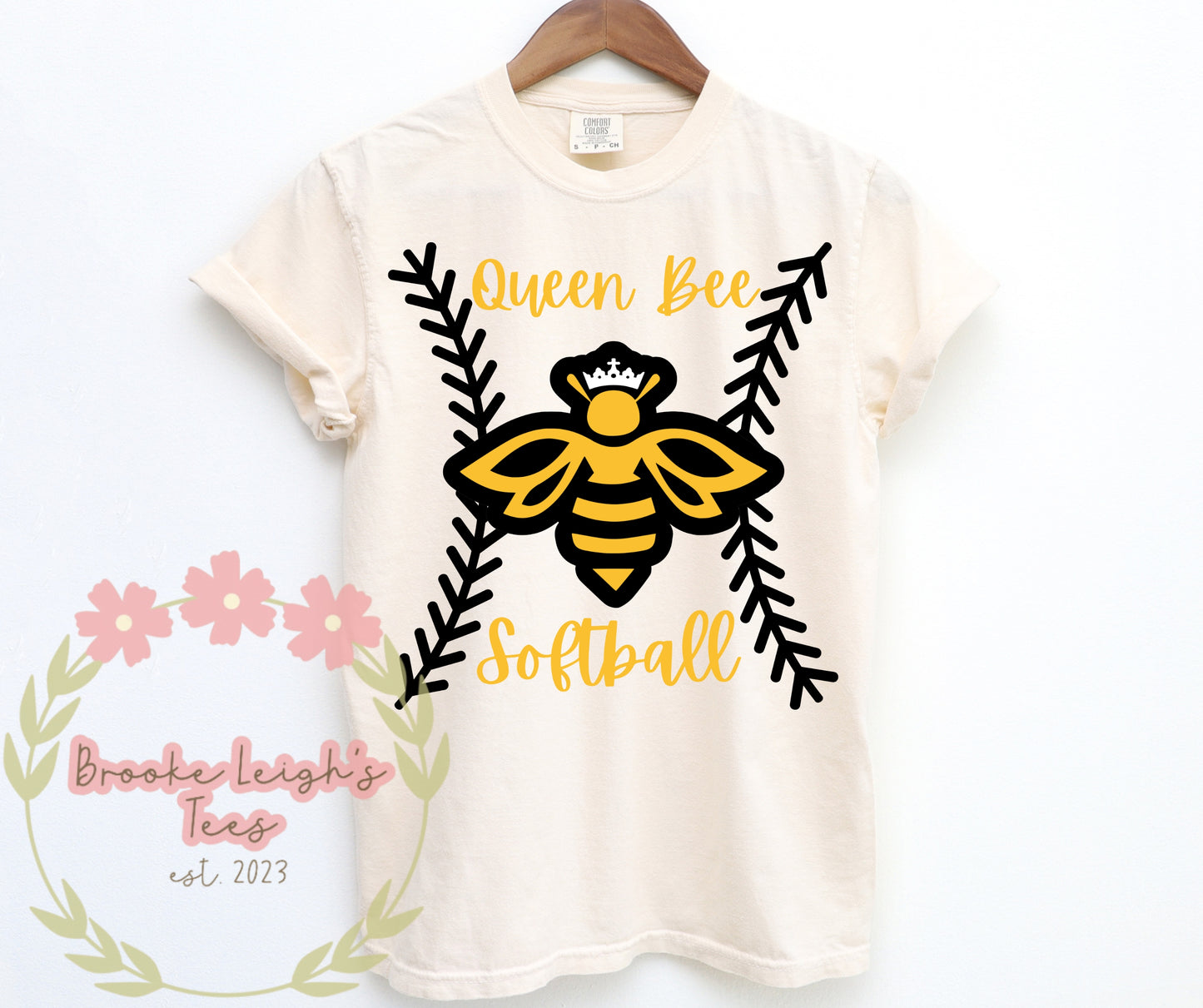 Queen Bee Logo With Softball Stitching Adult