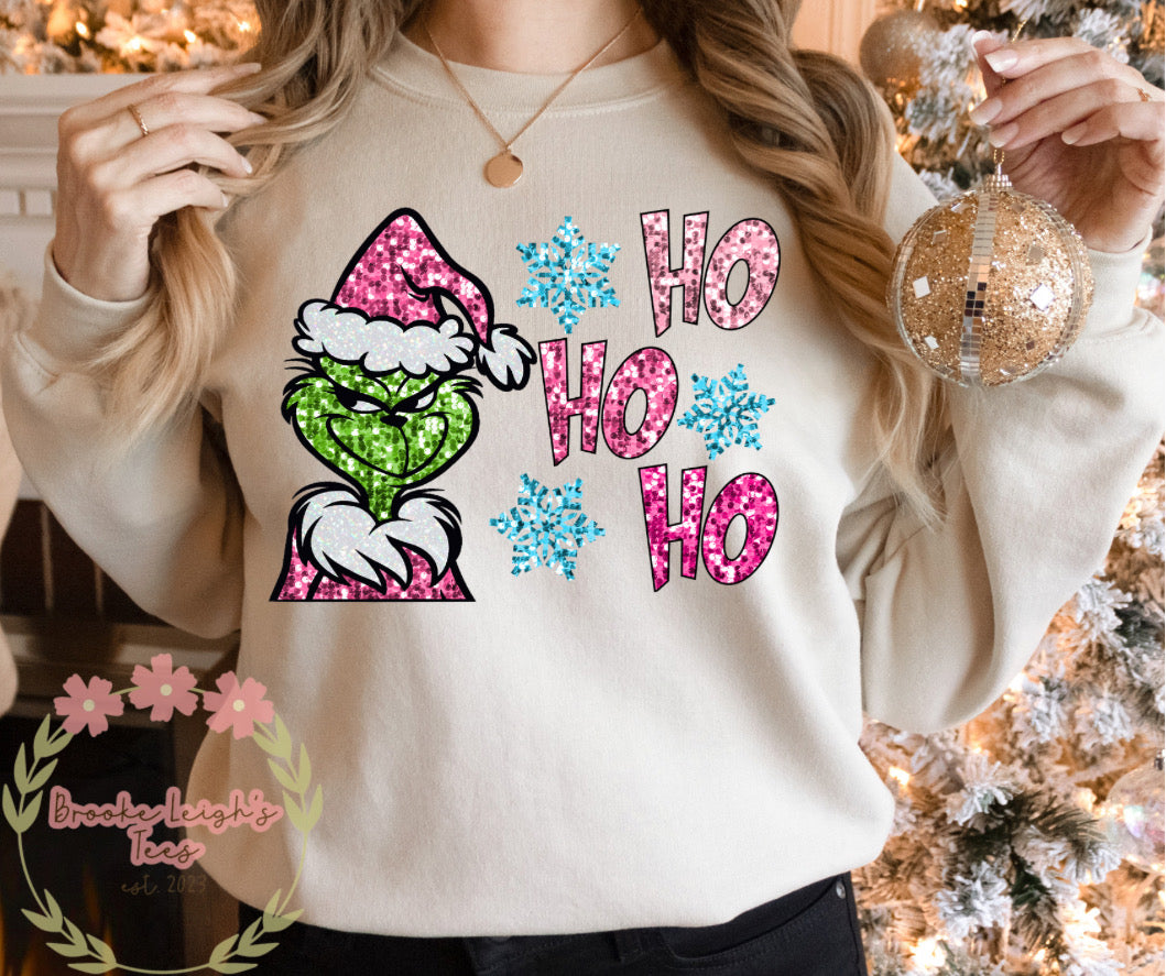 Ho Ho Ho Faux Sequin Grinch