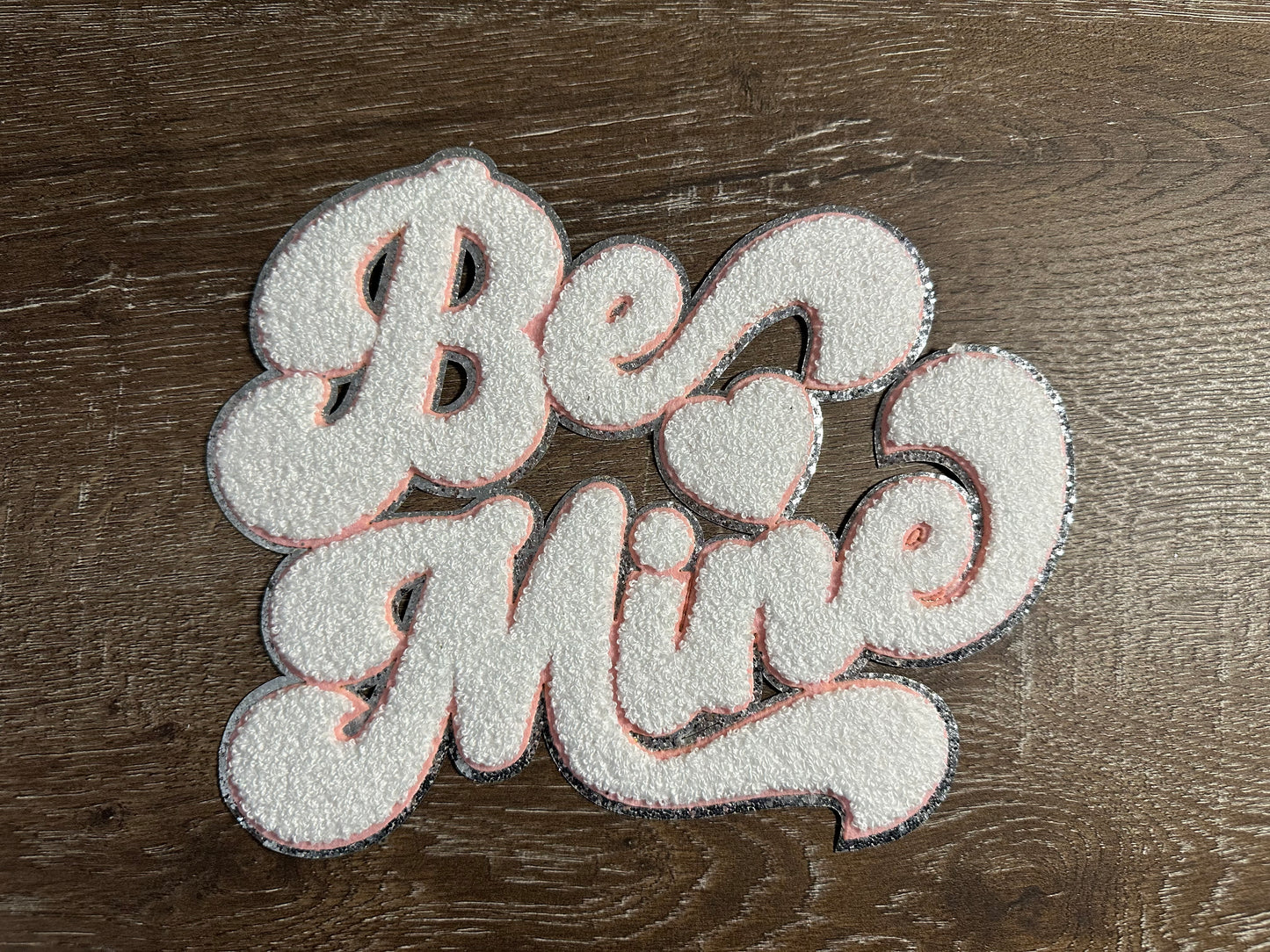 White and Pink Be Mine Chenille Crewneck