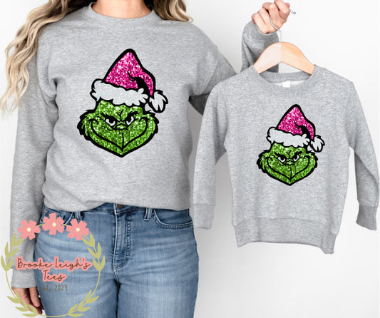 Grinch Faux Glitter Pink