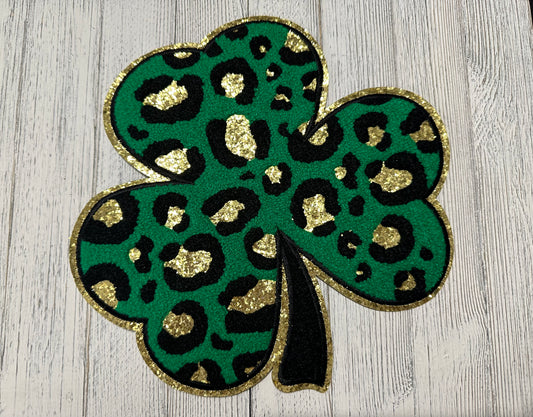 Cheetah Clover Chenille 10” Patch