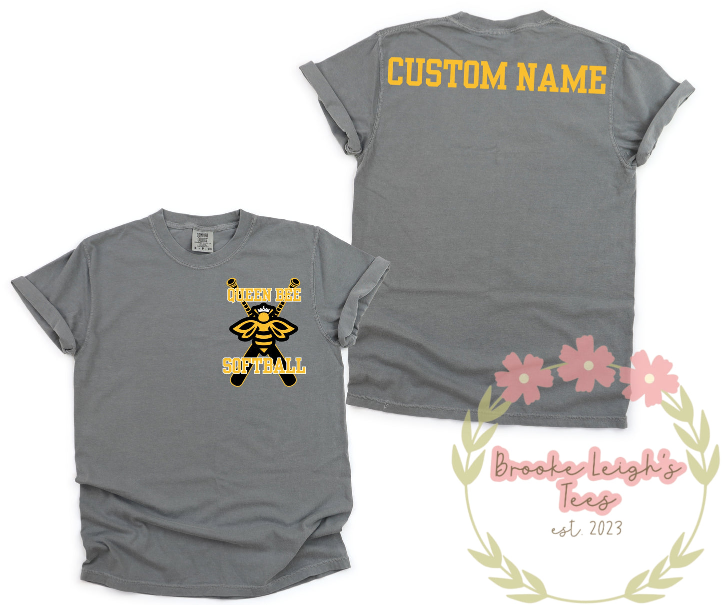 Queen Bee Logo with Bats (front & back) with Custom Back Adult