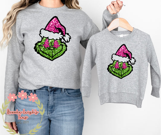 Grinch Faux Glitter Pink Tree Eyes