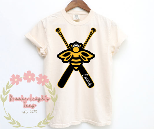 Queen Bee Softball Black Bats Custom Name Adult